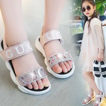 

Girls Sandals New Fashion Summer Soft Bottom Kids Princess Rhinestones Middle And Big Children Students Girls Children Shoes