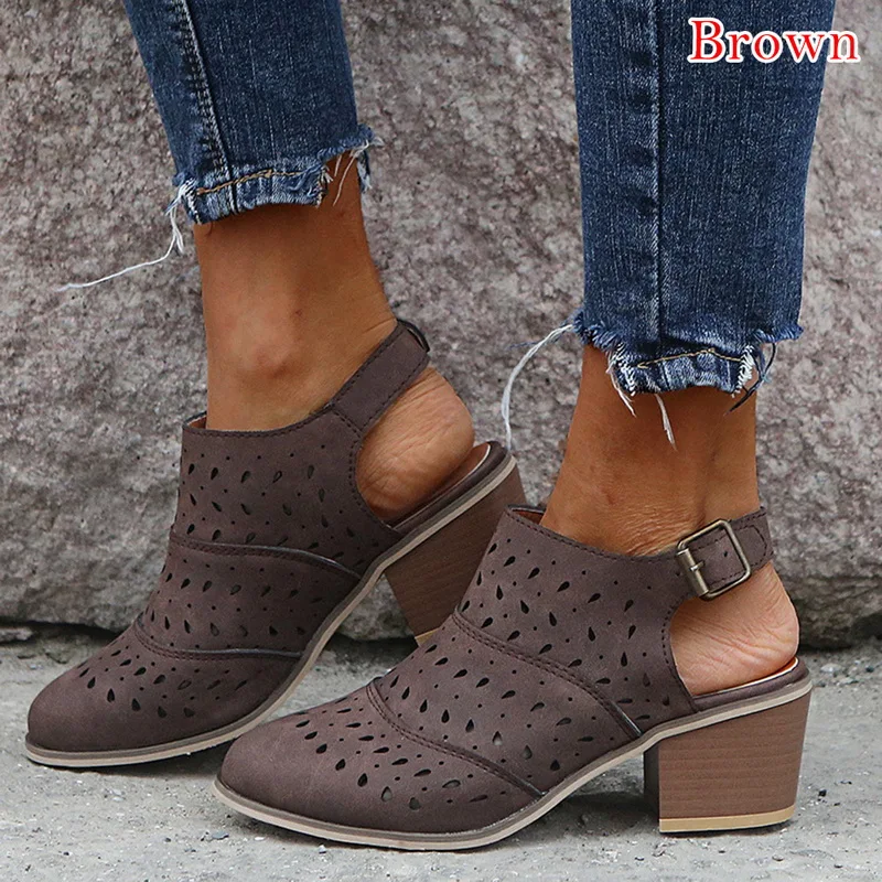 WENYUJH/ популярные женские босоножки для отдыха в европейском стиле; сезон весна-осень; женская обувь на низком каблуке с полой подошвой; Размеры 35-43 - Цвет: Brown