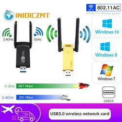 Carte réseau sans fil 1200MbpsUSB 3.0, adaptateur GFifi 2.4G/5, dongle d'antenne, convient aux ordinateurs portables de bureau 