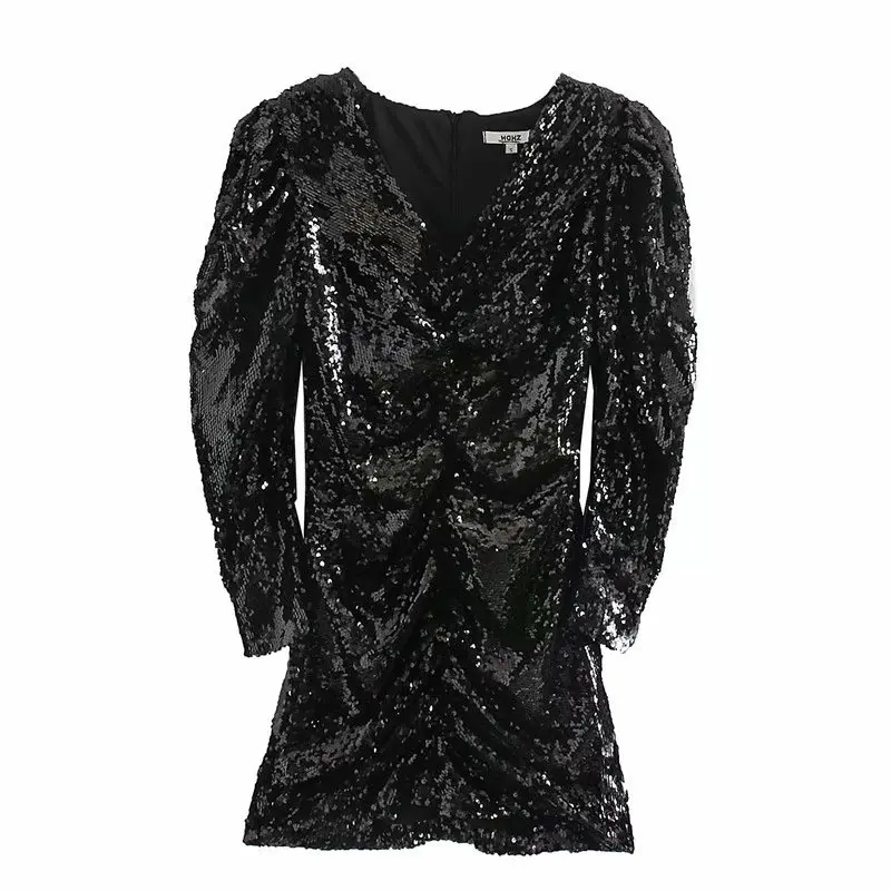 

2020 chun xin Products in Europe And American Style WOMEN'S Dress Long Sleeve Sequin V Collar Short Dress A8fs9324