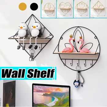 

Nordic Style Metal Decorative Shelf round Hexagon storage holder rack Shelves Home wall Decoration Potted ornament holder rack