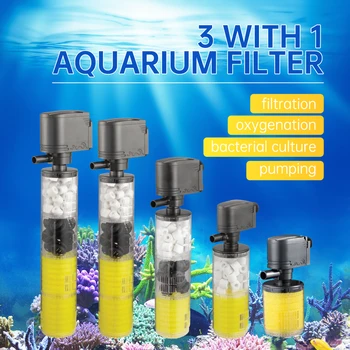 

3 In 1 Silent Aquarium Filter Submersible Oxygen Internal Pump Sponge Water With Rain Spray For Fish Tank Air Increase