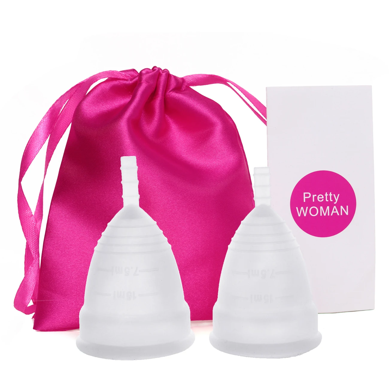 Медицинская силиконовая менструальная чашка, женская гигиеническая копа, менструальная Женская чашка, менструальная чашка - Цвет: 2Pcs-1Clothbag-White
