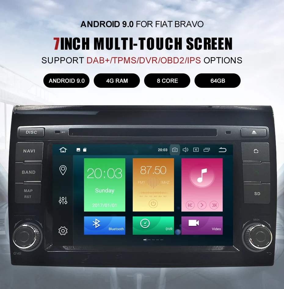 KANOR Автомобильный мультимедийный плеер Android 9,0 gps 2 Din Авто радио для Fiat Bravo 2007 2008 2009 2010 2011 2012 с can-bus 4 Гб Оперативная память FM