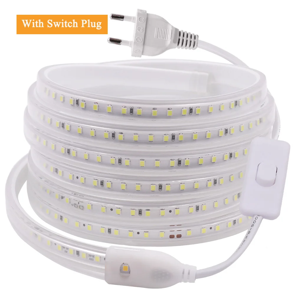 With EU Switch Plug 220 В Светодиодная лента 120 светодиодный s/m светильник гибкий светодиодный SMD2835 водонепроницаемый Светодиодный светильник с ЕС Разъем затемнения переключатель штекер для домашнего декора - Испускаемый цвет: With EU Switch Plug