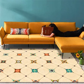 

Fashion European-Style Rug Imitation Marble Yellow Carpet Tile Living Room Bedroom Bed Blanket Kitchen Bathroom Floor Mat