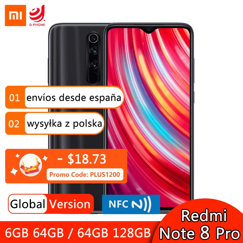 Global Version Xiaomi Redmi Note 8 Pro 128GB 64GB Smartphone 64MP Quad Camera Helio G90T Octa Core 4500mAh NFC 6.53\