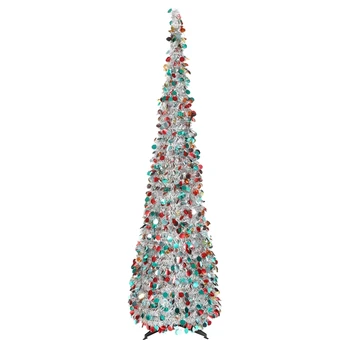 

Christmas Tinsel Tree Collapsible Colorful Sequin Artificial Christmas Pencil Trees Decorations for Party Indoor Outdoor
