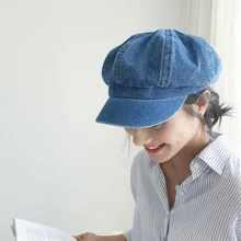 Женские шапки, Женская восьмиугольная кепка, ковбойская зимняя шапка для художника в японском и корейском стиле, джинсовая дикая Новинка, модная