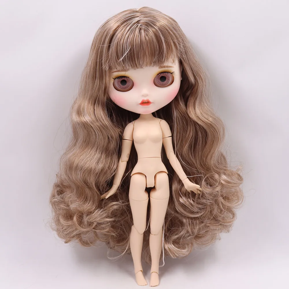 Ледяной обнаженный Blyth кукла No. BL340/9158 коричневый микс серые волосы резные губы пупырчатая рот матовые индивидуальные лица соединение тела 1/6 bjd