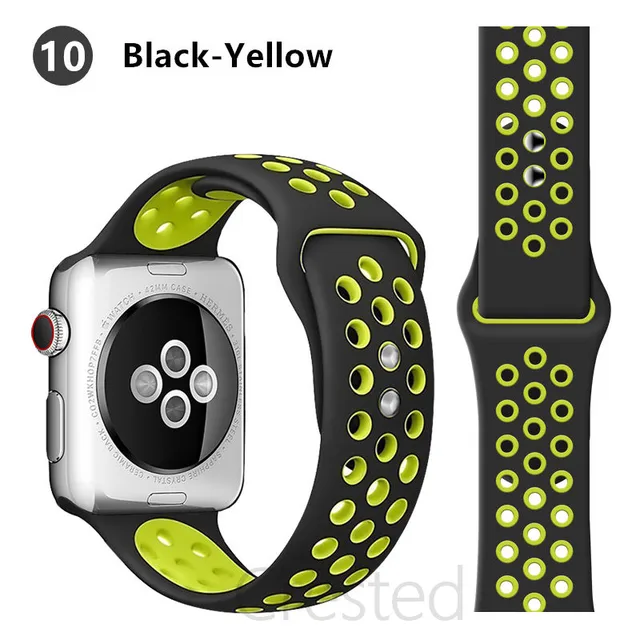 Silicone Strap For apple Watch band 44mm 40mm 45mm 41mm 40 44 mm Breathable Accessories watchband bracelet iWatch 3 4 5 se 6 7 black yellow 10