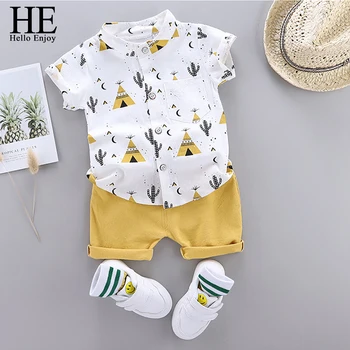 

HE Hello Enjoy Boy Clothing Set Children Clothing Summer New 2020 Boys Short-sleeved Printed Shirt + Pants Two-piece Casual Suit