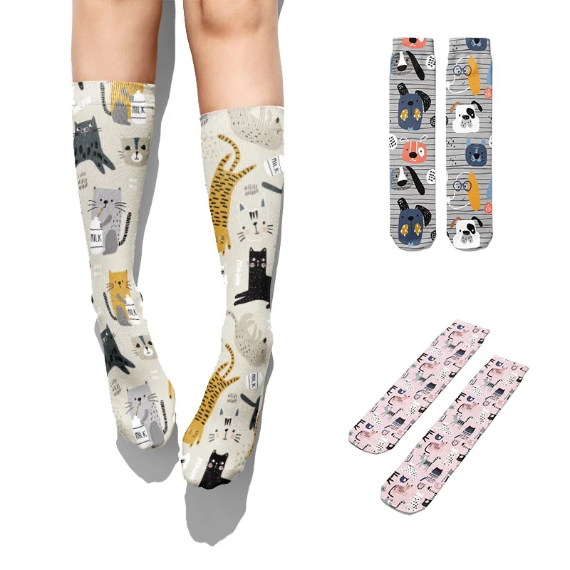Милые женские разноцветные носки с рисунками из мультфильмов, Осенние забавные повседневные женские носки, удобные хлопковые носки с милым мини-котом