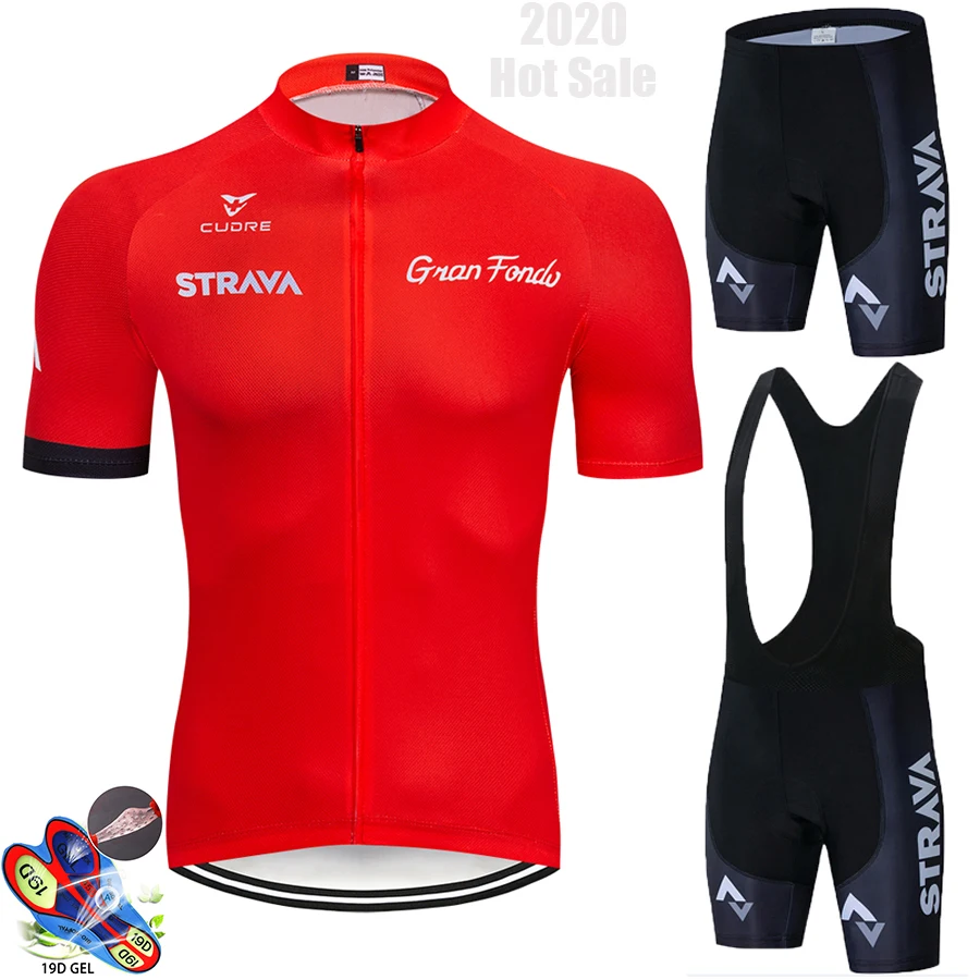 2020 STRAVA red men Cycling Jersey set Summer Short Sleeve Set Ladies bib shorts Bicycle Clothes Shirt Clothing Suit | Спорт и