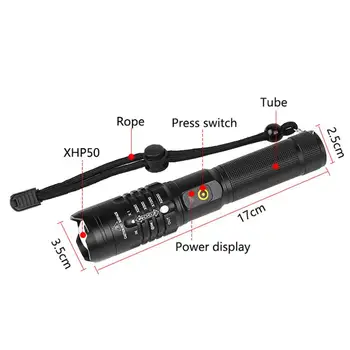 

8000LM Led Flashlight XHP50 Powerful Led Torch Zoom 18650 Outdoor Adventure 18650 Flashlight Hiking Flashlight