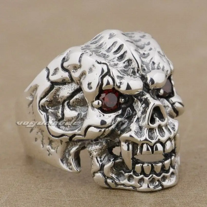 

925 Sterling Silver Red CZ Stone Eyes Skull Claw Mens Biker Ring 9K021 US Size 7 to 15