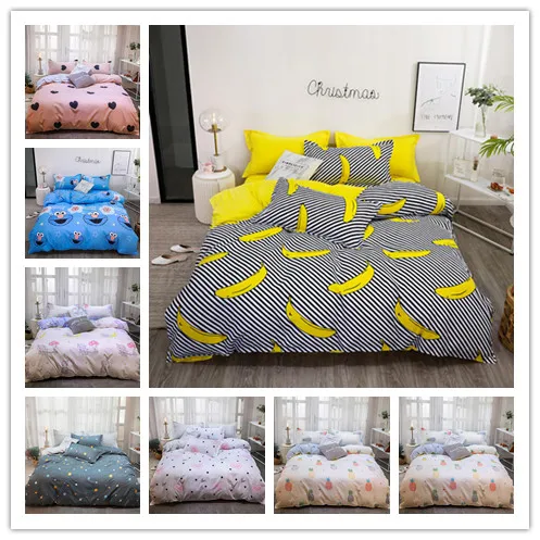 Brief Banana Printed Stripe Bedding Sets High Quality Duvet Cover Single/Twin/Queen/King Size For Home