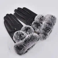 2021 Genuine Sheepskin Leather Gloves Women Autumn Winter Rabbit Fur Velvet Thick Warm Gloves Lady Girl Outdoor Driving Mitten