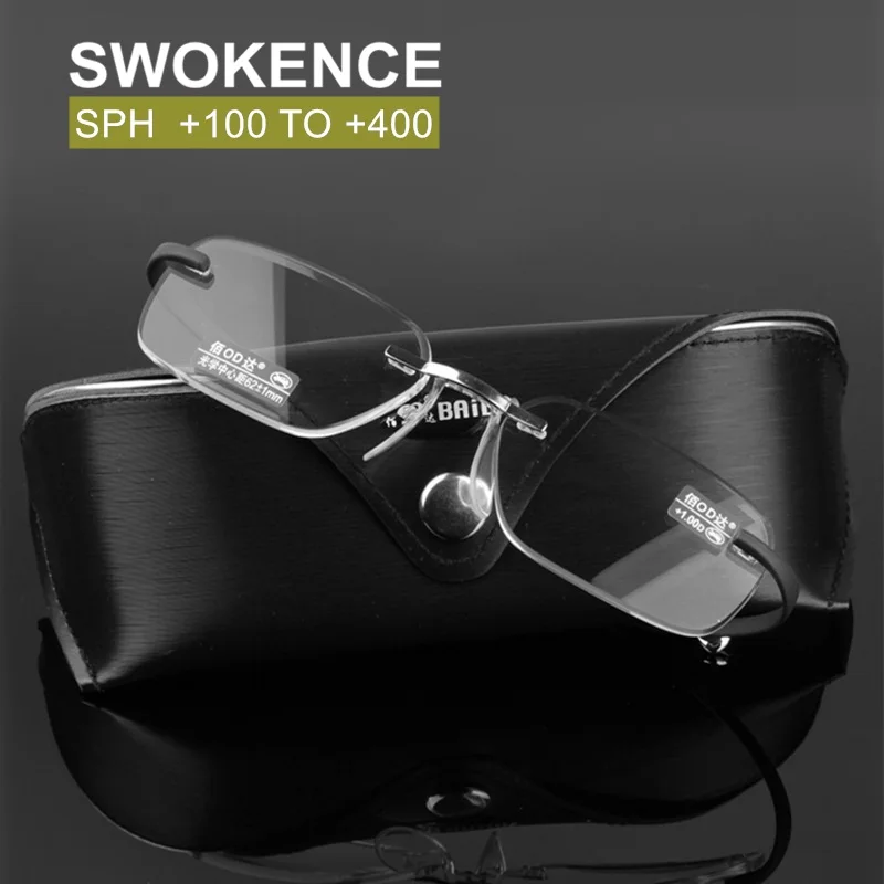 SWOKENCE Upscale Rimless Reading Glasses Men Women Flexible Temple Spectacles For Presbyopic Hyperopia Diopter +100 to +400 R104