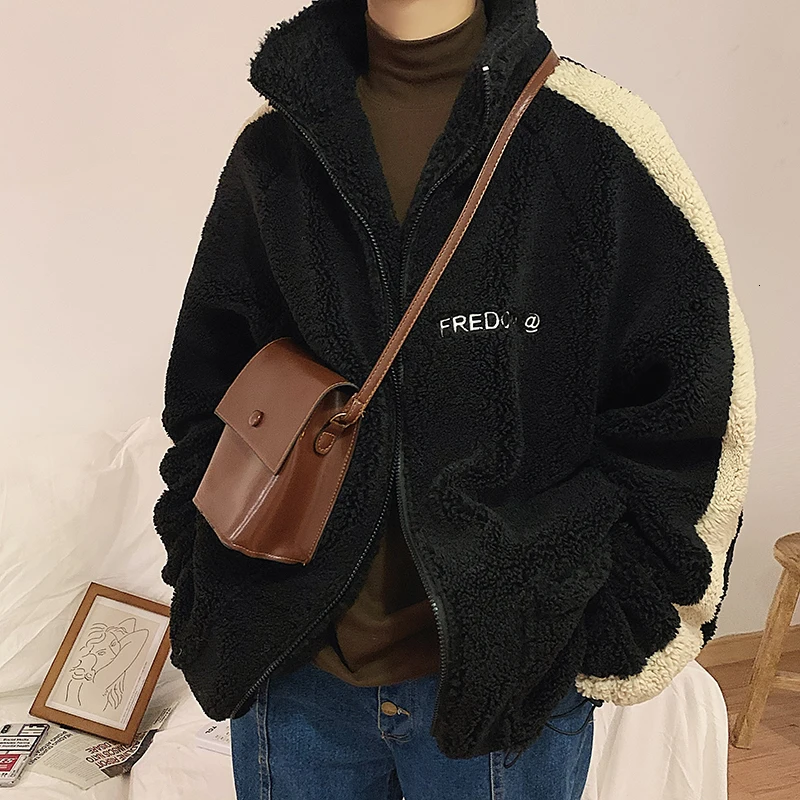 

2019 New Japanese Cotton Simple Winter Thickening Tooling Lamb Hair Men's Loose Version Harajuku Casual Couple Clothes