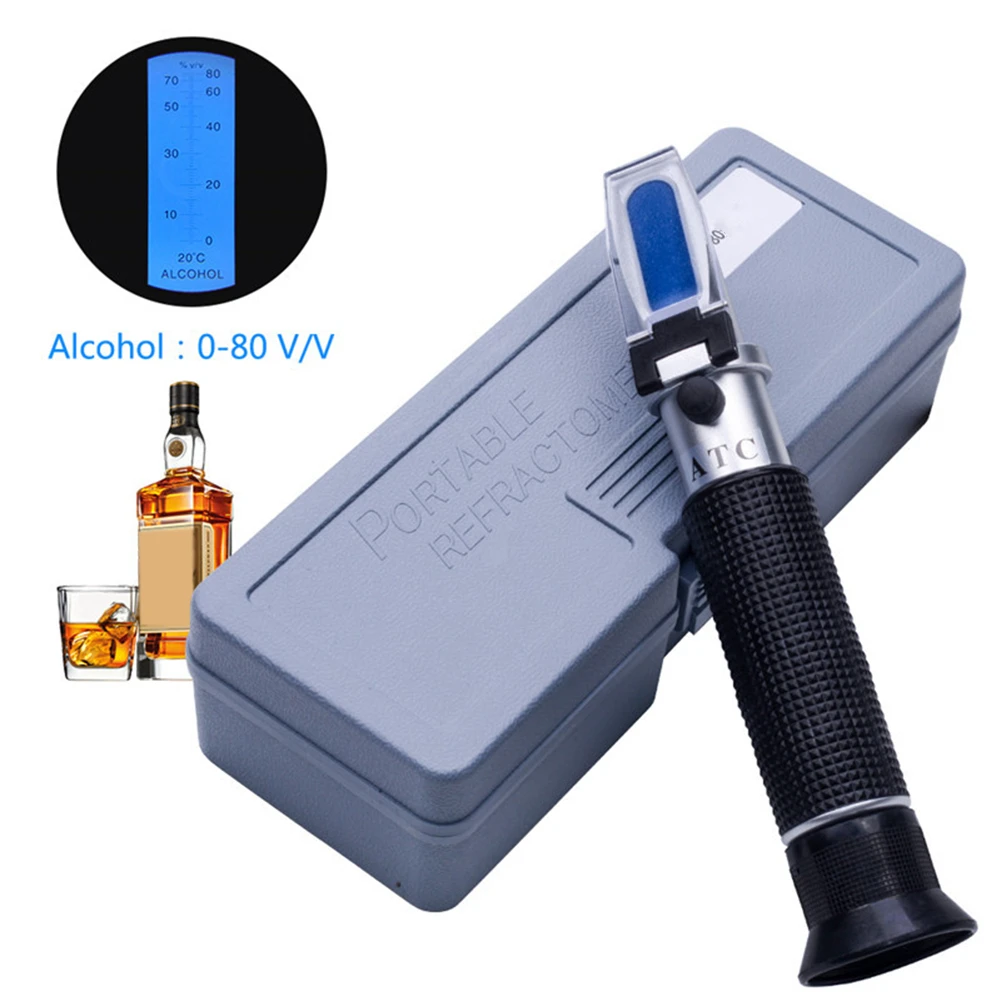 

Refractometer Alcohol Alcoholometer Meter 0~80% V/v Atc Handheld Hydrometer Concentration Spirits Tester Wine Measuring Tool