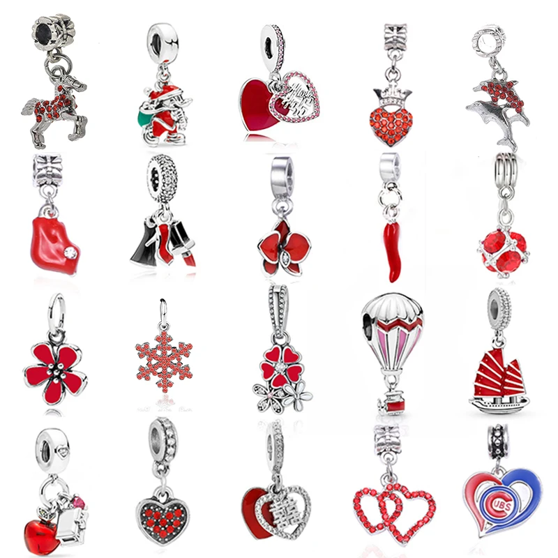 

2Pcs/Lot Hot Red Charm Pendant,Men Women Child Bracelets Necklaces beads, For Brand Charm Bracelet DIY Jewelry Gift