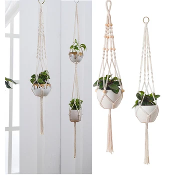 

Vintage Macrame Plants Hanger Basket Flowerpot Plant Holder Hanging Knotted Lifting Rope Garden Home Garden Decoration