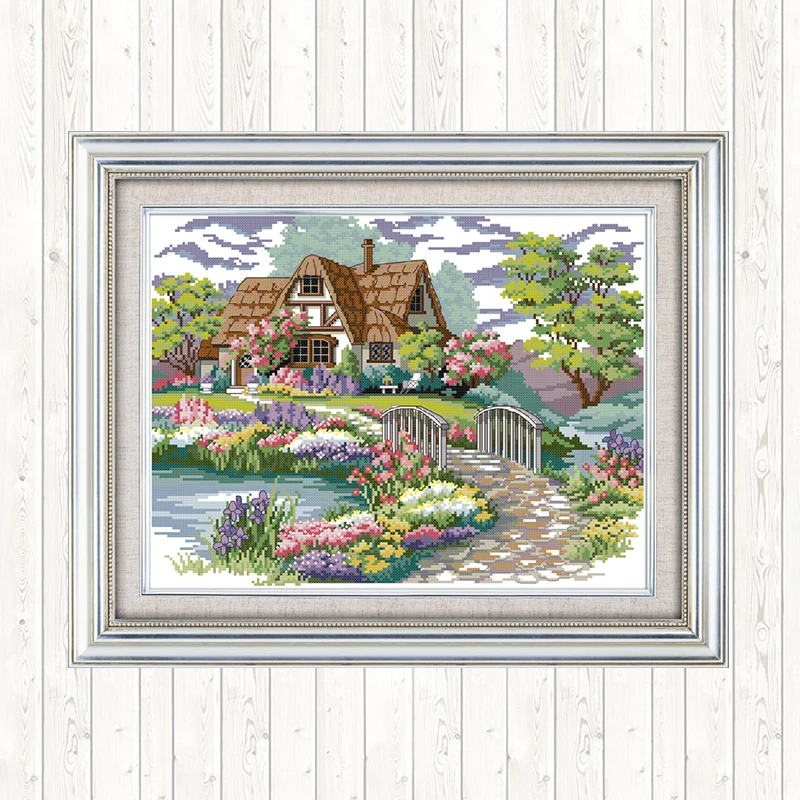 

Dream House Scenic Painting DMC Cross Stitch Kits 14ct Print on Canvas 11ct Counted Fabric Embroidery Kit DMC DIY Needlework Kit
