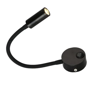 

3W Flexible LED Gooseneck Bedside Reading Light Plug in Wall Light Cylinder with Sheath No Line(Black)