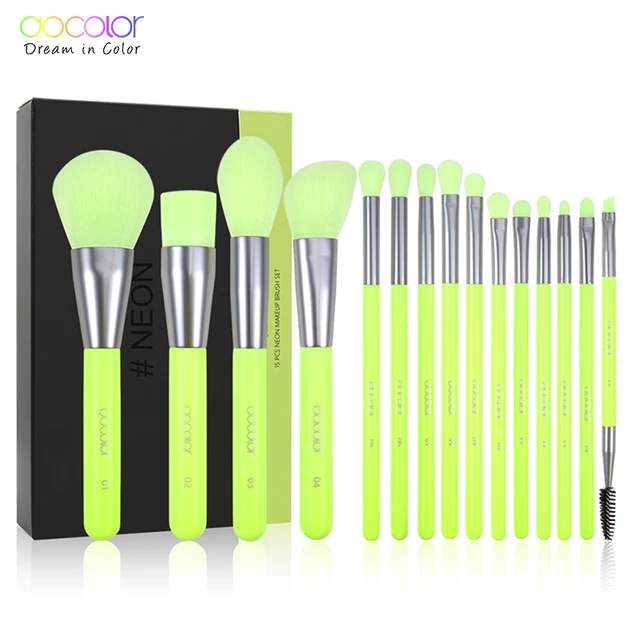 Docolor Neon Makeup Brushes 10/15pcs Professional Synthetic Hair Powder Foundation Eye Shadows Blending Contour Make Up Brushes 1