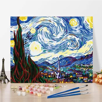 

Starry Sky Paint By Numbers Coloring Hand Painted Home Decor Kits Drawing Canvas DIY Oil Painting Linen By Numbers