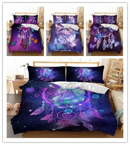 Набор постельного белья из 100% полиэстера с рисунком птерозавра Ловец снов 3 шт.