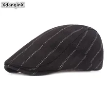 XdanqinX мужская шапка, сезон осень-зима хлопковые береты для мужчин Простые Модные полосатые теплые шапки регулируемый размер головы мужские бренды берет