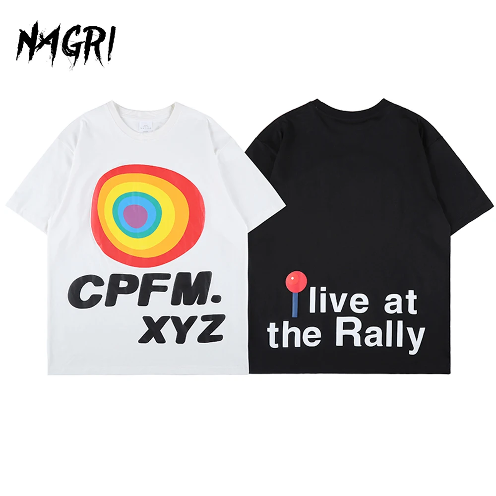 Футболка Kanye CPFM.XYZ мужская с принтом радуги тенниска в стиле хип-хоп круглым