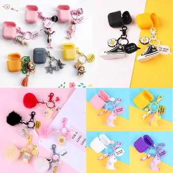 

For Airpods Case AirPods 2 cover Cute dog Cartoon keyring Earphone cover Air pods luxury flower keychain Silicone keychain Cases