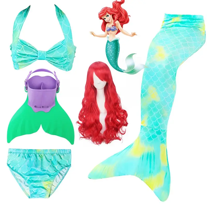 

4pcs/set for girls little mermaid tail for swimming with monofin kids children Swimsuit Bikini Flipper for girls costume suit