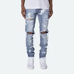 MoneRffi 2019 Новые мужские рваные обтягивающие потертые облегающие Стрейчевые байкерские вареные джинсы брюки с дырками Полная длина джинсы