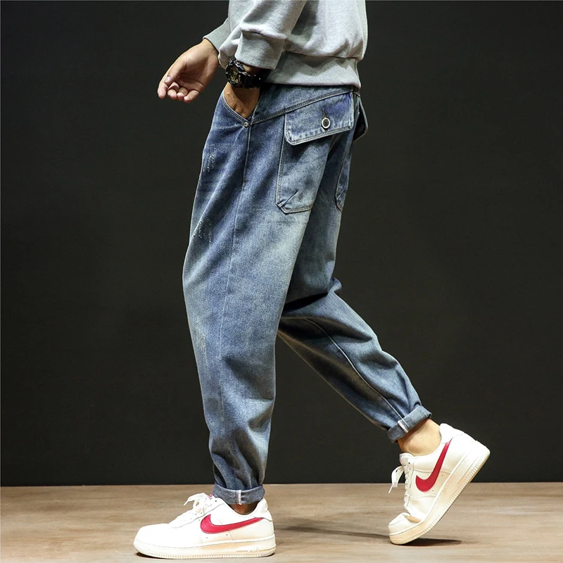 

Autumn New Jeans Men Fashion Washed Solid Color Casual Japanese Denim Trousers Man Streetwear Hip Hop Loose Large Size Jeans