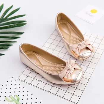 

2020 Womens Shoes Sweet Casual Bow-knot Round toe Plus size Flat Shoes for Pregnant Women Black Gold Silver zapatos de mujer