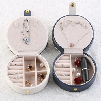 

Three-layer Portable Semi-circular Jewelry Box Leather Beaded Earrings Storage Multi-divided Large Capacity Jewelry Storage