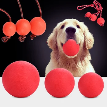 

Solid Rubber Ball Dog Bite Chew Play Toys Non-toxic Solid Natural Rubber Bouncing Ball With Rope Handle For Medium Large Dog