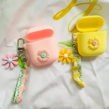 

Korea flower Silicone Case for QCY T8 Case Bluetooth Earphone Protection Cover for QCY T 8 key ring Headphone Case fundas