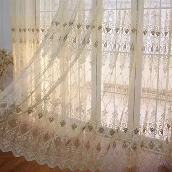 

European Window Screen Simple Fresh Curtains for Living Room Bedroom European Embroidery Pattern Brown Yarn Dedicated Screens