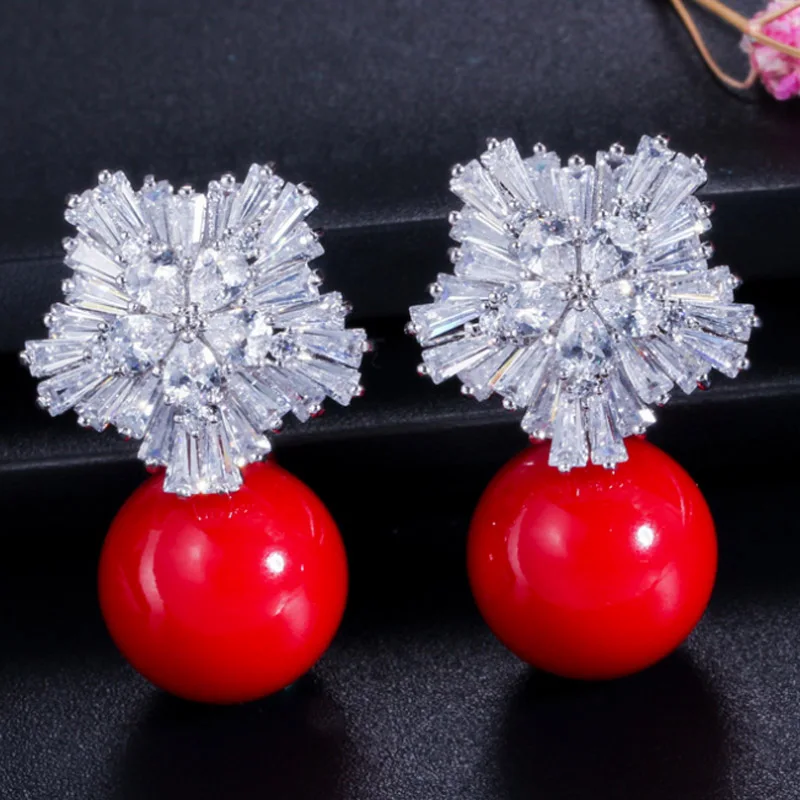 

Zlxgirl bridal jewelry brand cubic zircon copper stud earring for wedding bridal accessory perfect women's pearl earring