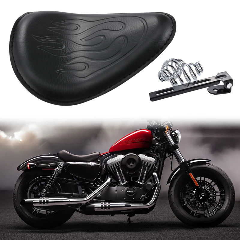 

Motorcycle Solo Seat Retro Flame Leather Slim 3" Spring Mounting Bracket for Cruiser Bobber Chopper Harley Honda Yamaha Suzuki