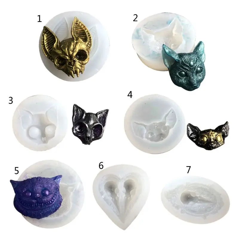

Epoxy Resin Cat Charms Silicone Molds Jewelry Casting Sphynx Cat 3 Eyes Kitty Horns Kitten Head Raven Crow Skull Mold