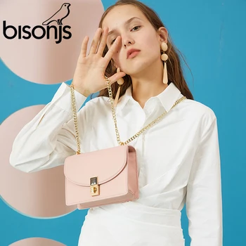 

BISONJS Women Handbag Leather Designer Lock 2020 Fashion Women Bags Chain Shoulder Luxury Messager Crossbody Bag bolsa B1659