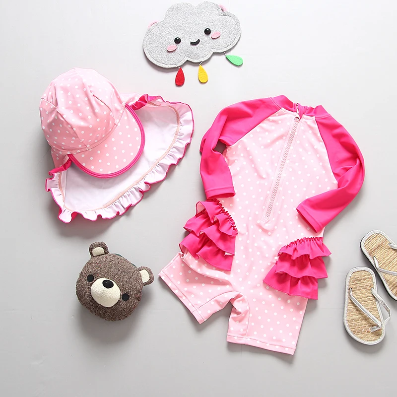 Купальный костюм для девочек высокое качество UPF50+ солнцезащитный детский купальный костюм с длинными рукавами для девочек с рисунком фламинго, одежда для купания для маленьких детей