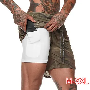 

Men's 2 in 1 Running Shorts Hidden Pockets Outdoor Shorts Quick-Drying Sports Shorts Fitted Hiden Pockets Hiden Zipper