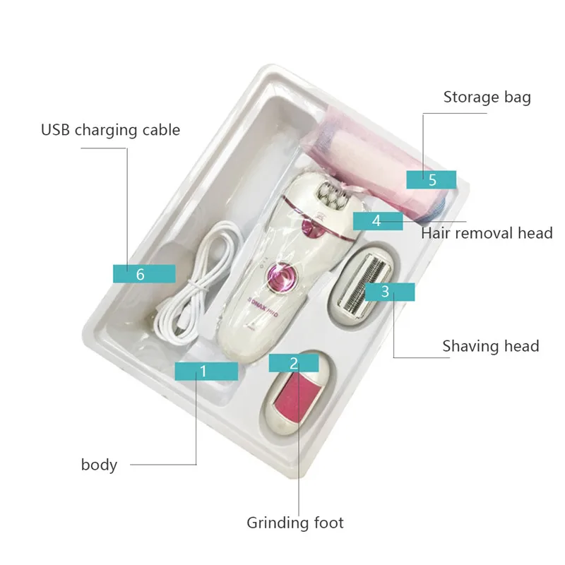 Women Epilator 3 In 1 Lady Shaver Painless USB Charge For Total Face And Body Hair Eyebrow Trimmer